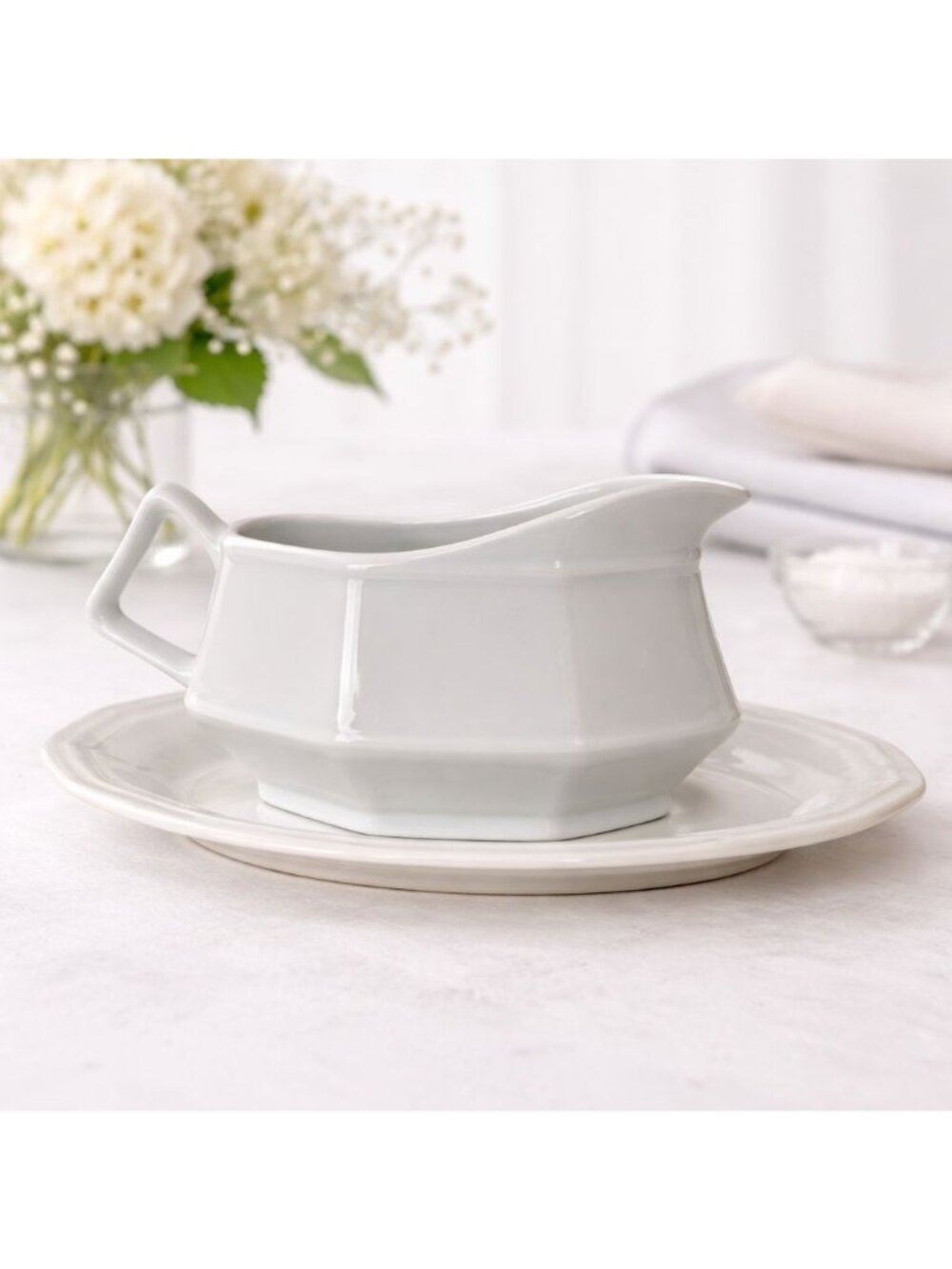 Homer Laughlin Gravy Boat Colonial White Dover Ironstone Octagonal VTG 60s USA
